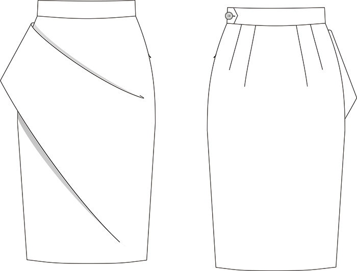 Юбка с асимметричной драпировкой. Инструкция по распечатке выкроек и пошиву фото