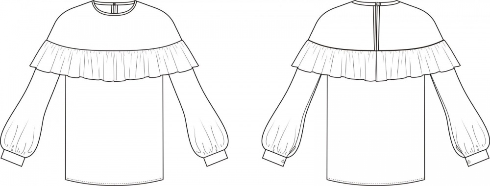 Купить выкройку Выкройка блузы с кокеткой и воланом онлайн фото