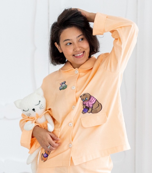 Как сшить пижамную рубашку. Коллекция с котиками «Миу». Фото-мастер-класс фото